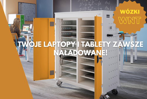 Jak zorganizować przestrzeń na tablety i laptopy? Wózki WNT firmy Malow ułatwiające przechowywanie i ładowanie.