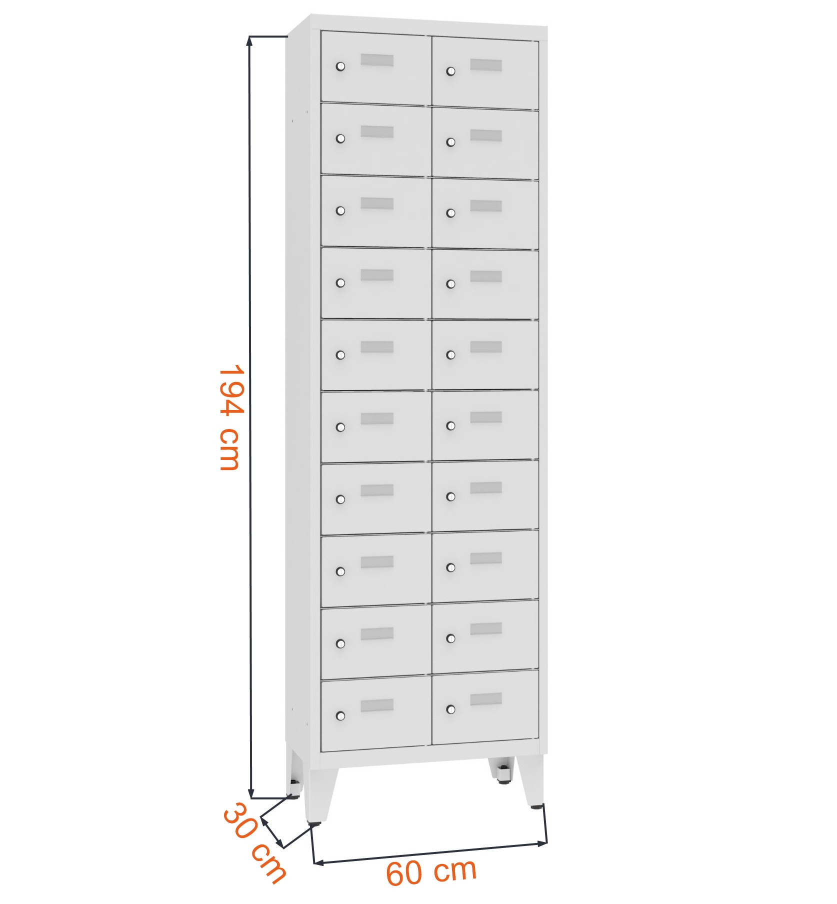 Wymiary szafki pracowniczej na nóżkach MSUS 3210 ST o głębokości 50 cm