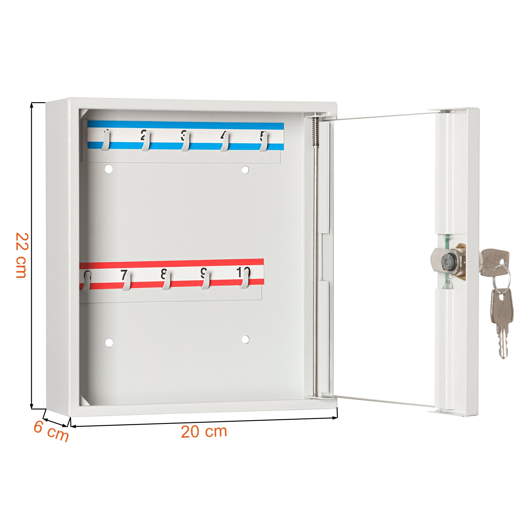 Dane techniczne i wymiary szafki z szklanymi drzwiami SK 10/S na 10 kluczy