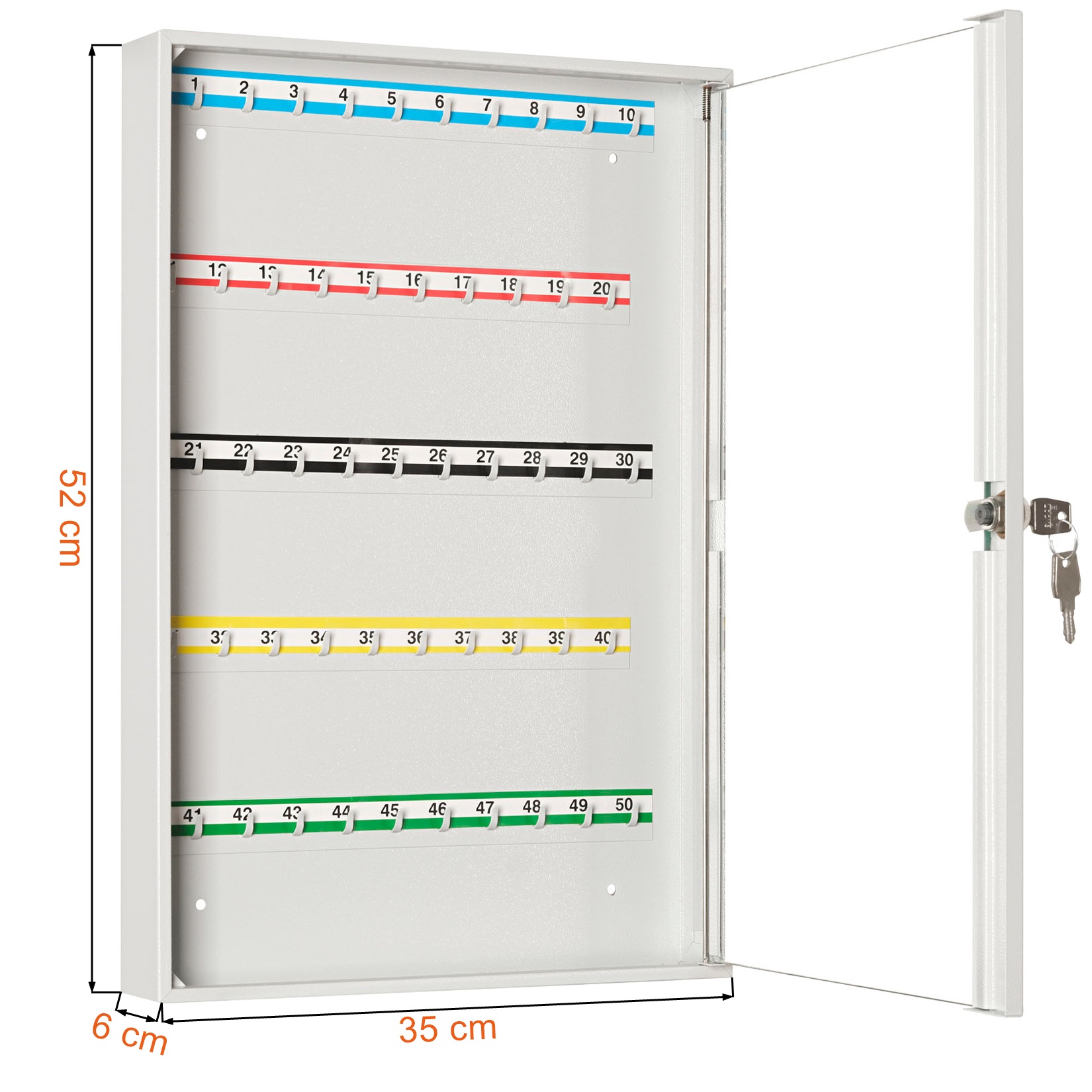 Dane techniczne i wymiary szafki na kluczyki z przeszklonymi drzwiami SK 50/S Leomar