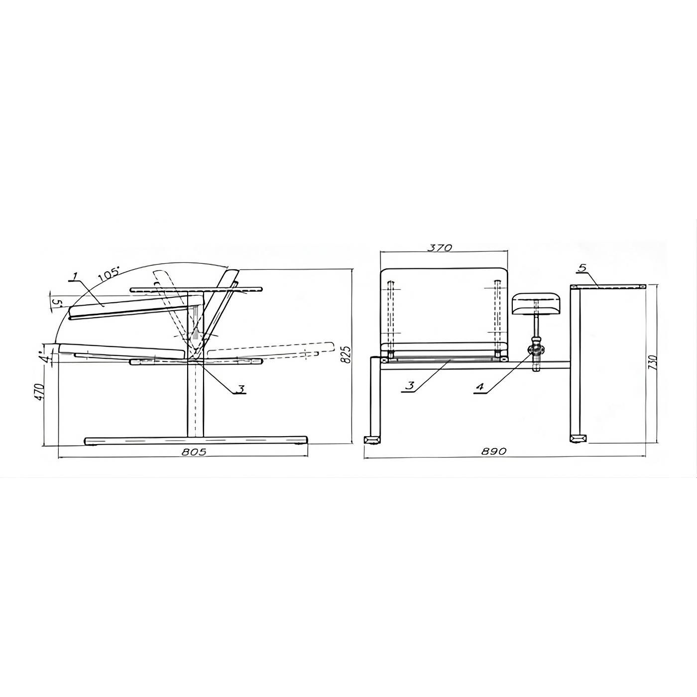 Rysunek techniczy fotelu do poboru krwi ST-02