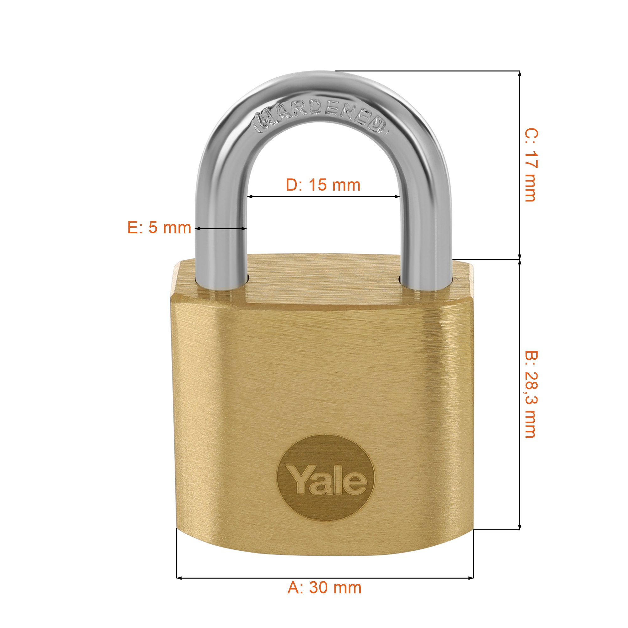 Kłódka na kluczyk Yale Y110B/30/115/1 - wymiary