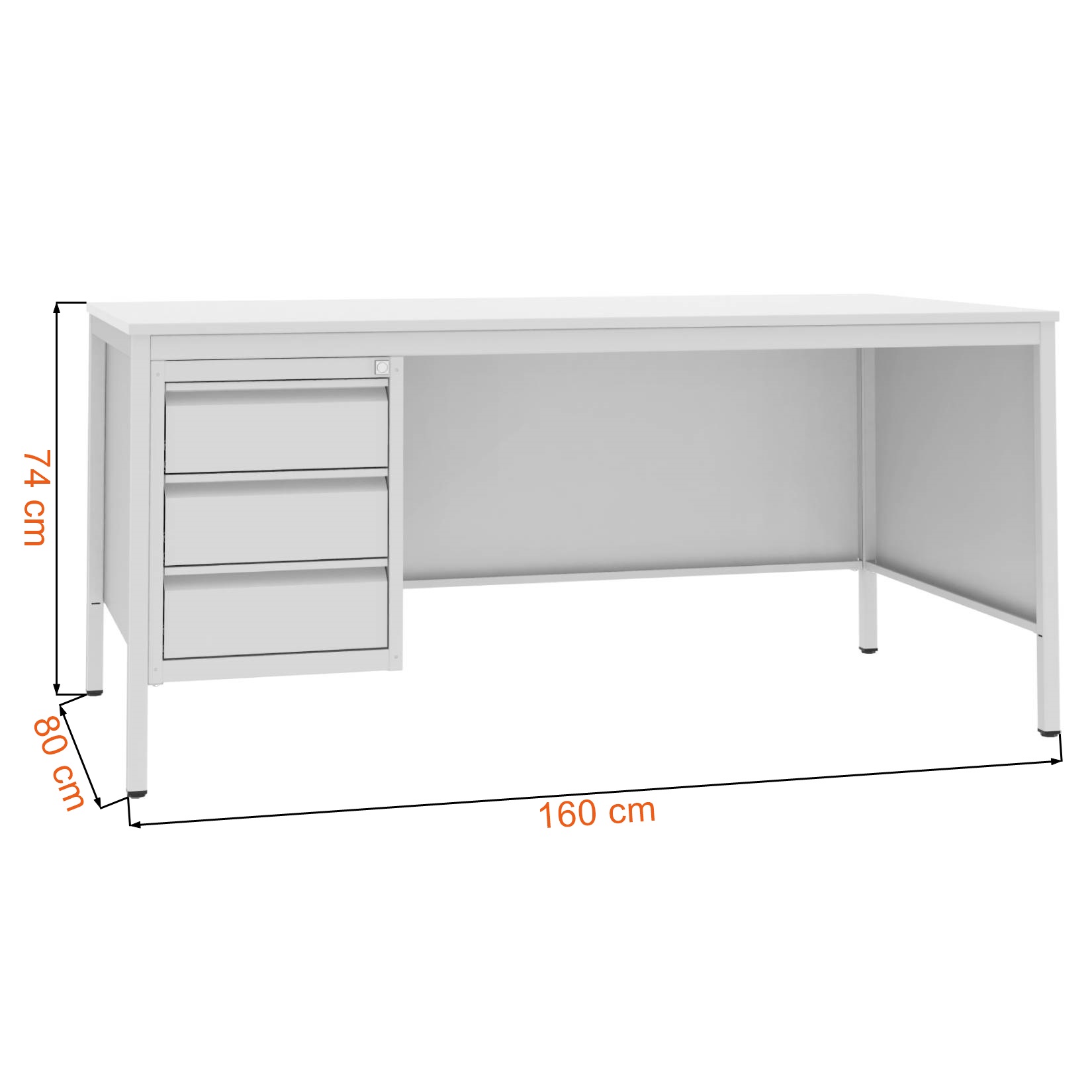 Wymiary biurka medycznego szarego Malow BIM 031 ST o szerokości 160 cm