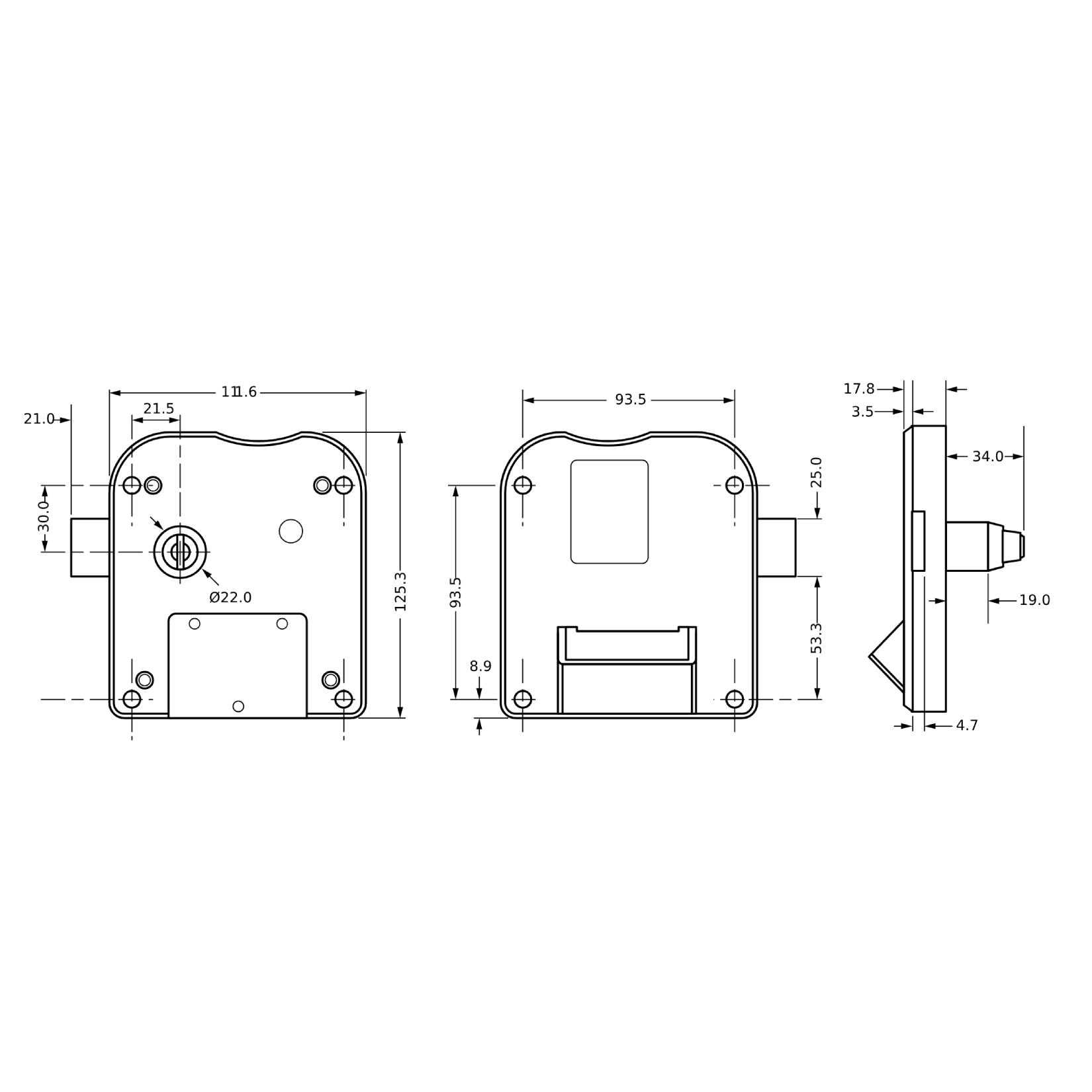 Rysunek techniczny zamka monetowego Euro-Locks 2786