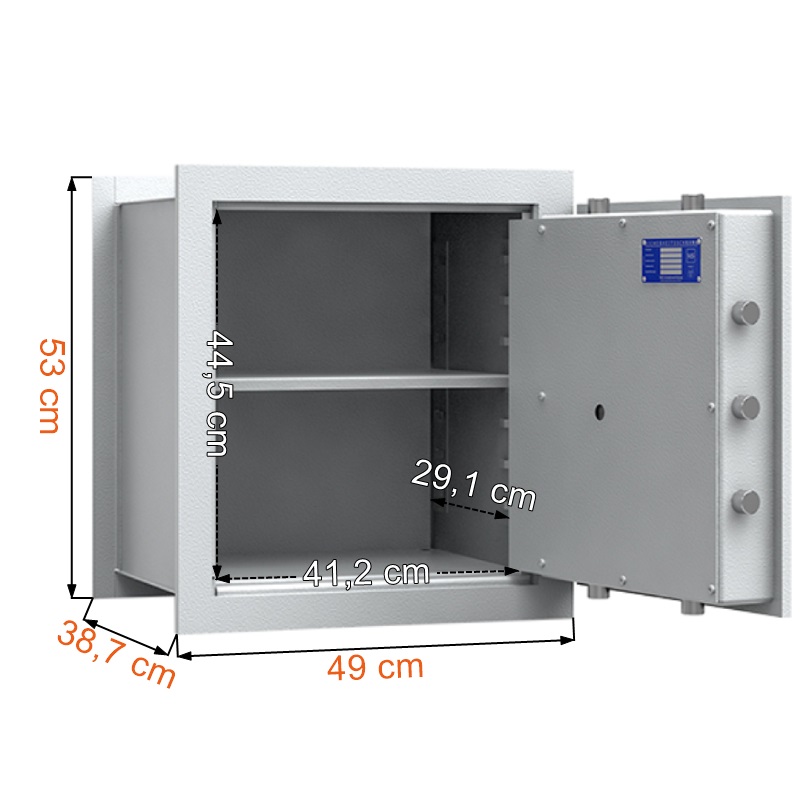 Wymiary sejfu ukrytego w ścianie ISS Frankfurt 30010 klasa I na klucz kolor jasnoszary