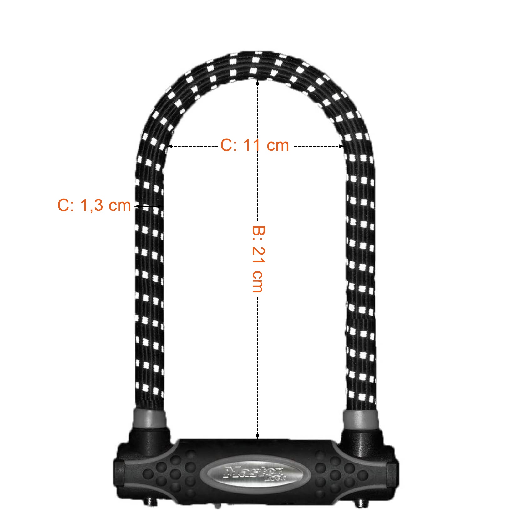 Wymiary i dane techniczne zabezpieczenia na rower typu u lock Masterlock 8195EURDPROREF