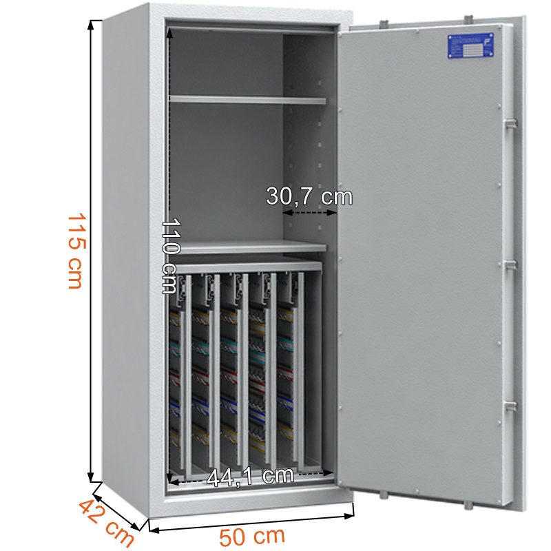 Wymiary sejfu biurowego z 440 haczykami ISS safe4key I 157017.01 w kolorze jasnoszarym