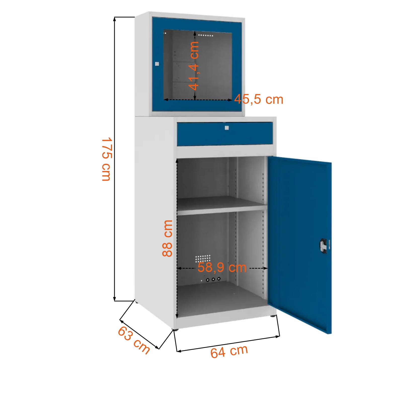 Dane techniczne i wymiary metalowej szafy na komputer SMK 4A bez ładowania