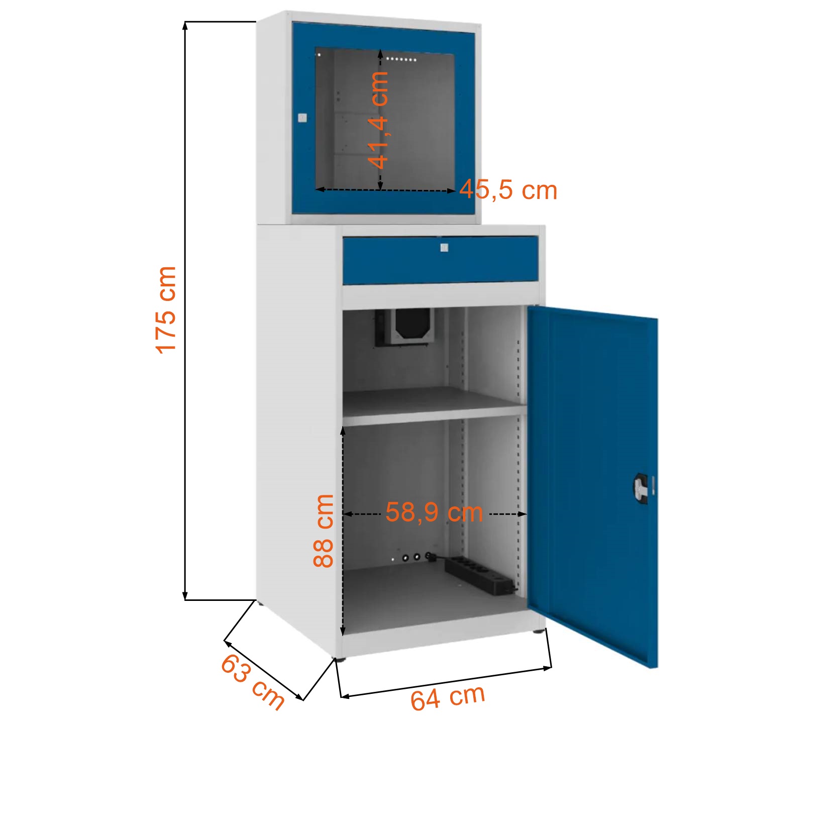 Dane techniczne i wymiary szafy metalowej na komputer przemysłowy SMK 4A