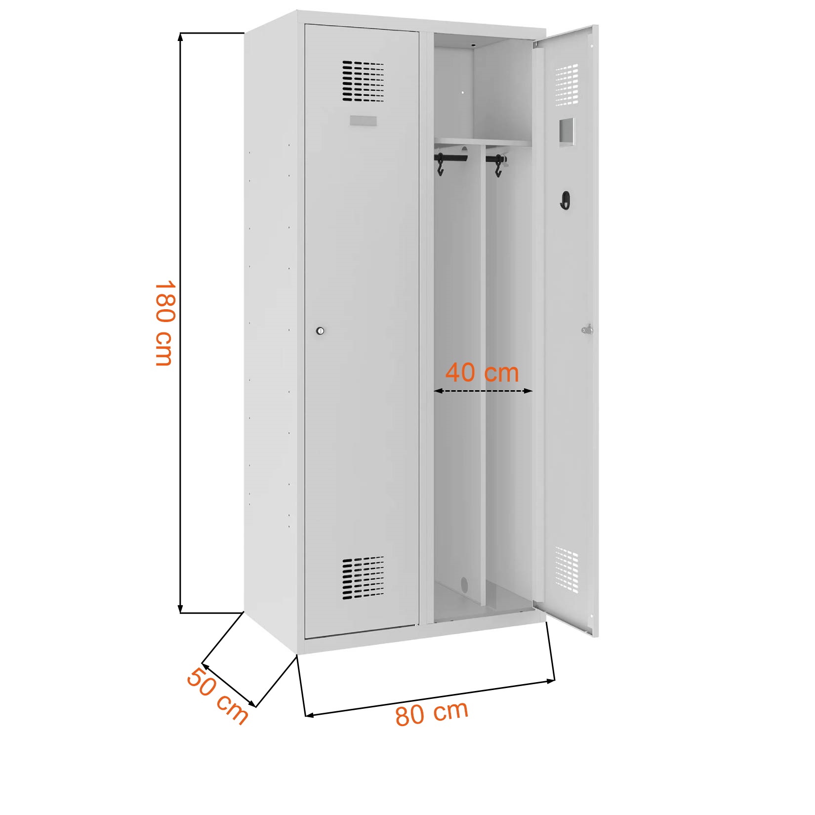 Dane techniczne i wymiary szafki na ubrania pracownicze SUM 420 W ST zamykanej w 3 punktach