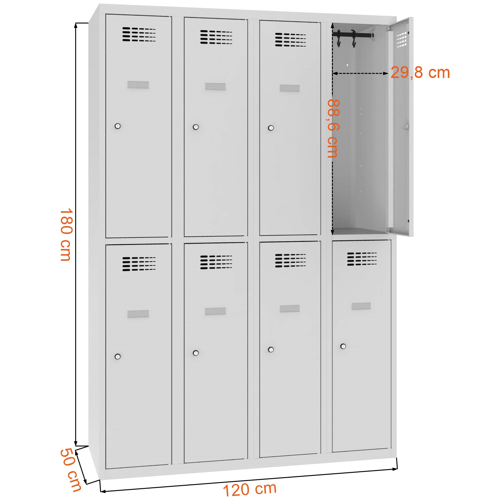 Dane techniczne i wymiary sejfu szafki pracowniczej metalowej SUS 342 W ST