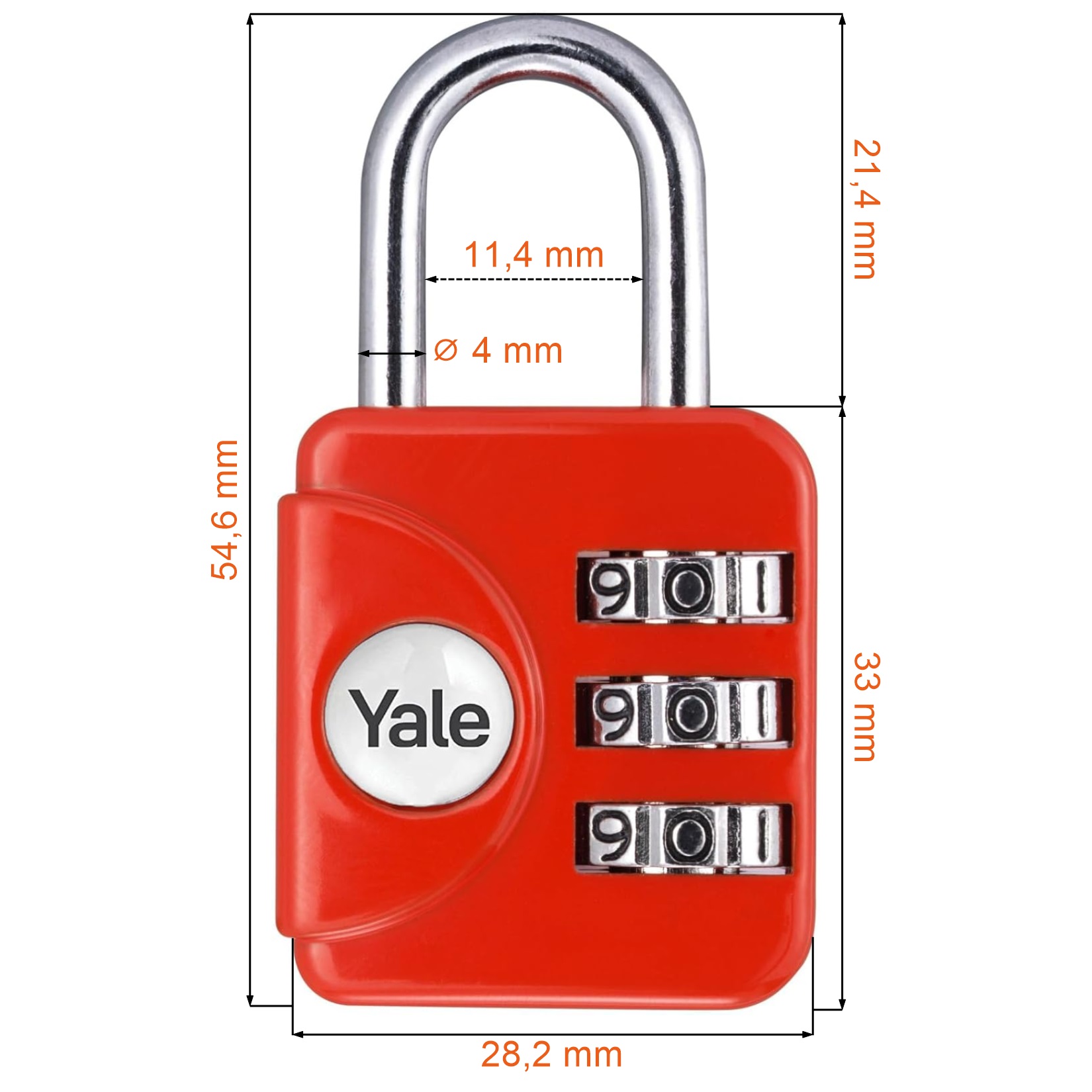 Kłódka na walizkę czerwona szyfrowa Yale YP1/28/121/1R