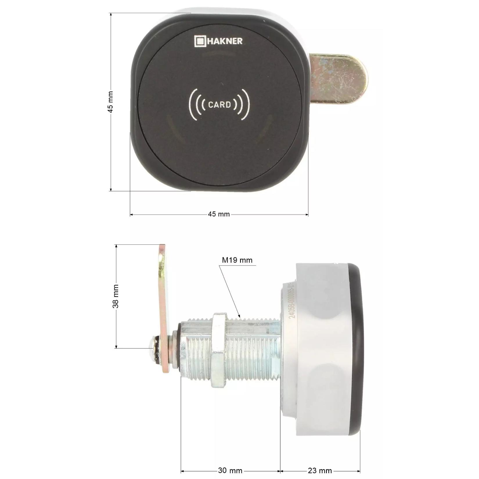 Wymiary zamka elektronicznego na kartę ROXI-K Hakner 30mm